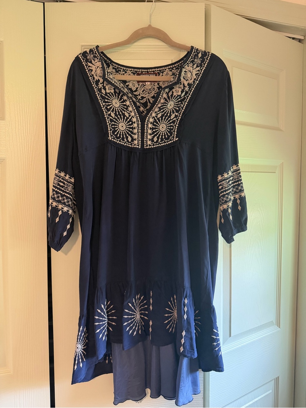 Johnny Was Navy Blue Embroidered Mini Dress